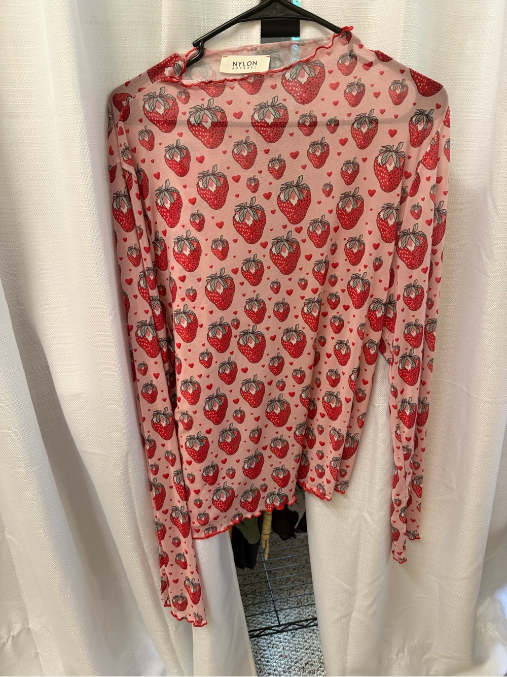 Sheer Strawberry Print Long Sleeve Sheer Top